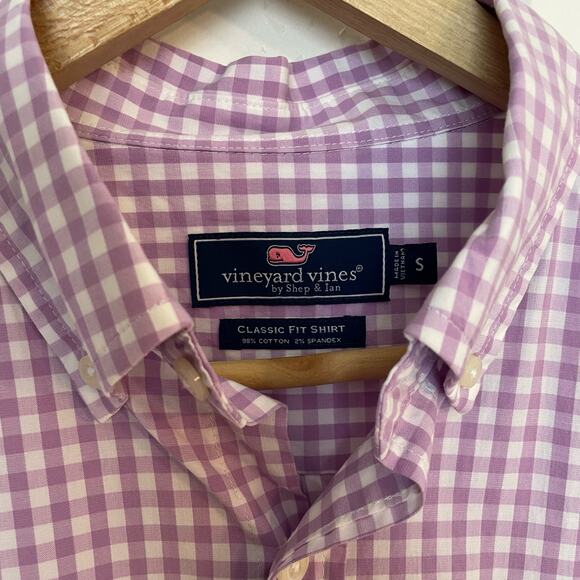 Vineyard Vines Mens Small Classic Fit Shirt Purple Gingham Plaid Stretch - Picture 2 of 6